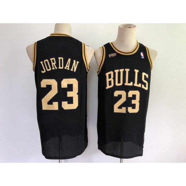 Men Chicago Bulls 23 Jordan Black gold Throwback 2021 NBA Jersey