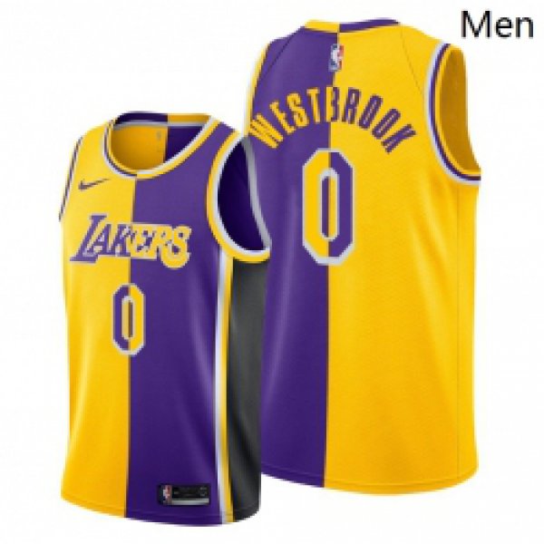 Men Lakers Russell Westbrookgold purple split edition jersey