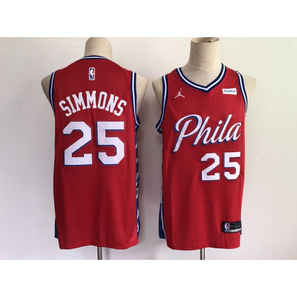 Men Philadelphia 76ers 25 Simmons Red New 2021 NBA Jersey