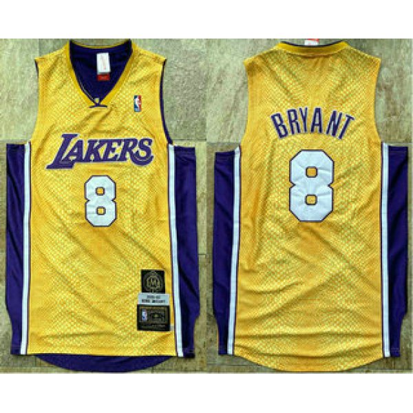 Men's Los Angeles Lakers #8 Kobe Bryant Yellow 2001-02 Hardwood Classics Soul AU Throwback Jersey