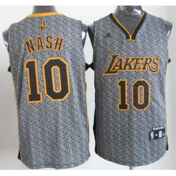 Los Angeles Lakers #10 Steve Nash Gray Static Fashion Jersey