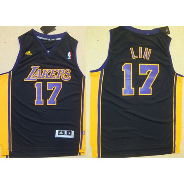Los Angeles Lakers #17 Jeremy Lin Revolution 30 Swingman Black With Purple Jersey