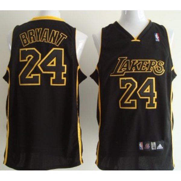 Los Angeles Lakers #24 Kobe Bryant All Black With Yellow Swingman Jersey
