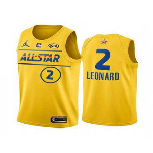 Men's 2021 All-Star #2 Kawhi Leonard Yellow Western Conference Stitched NBA Jersey