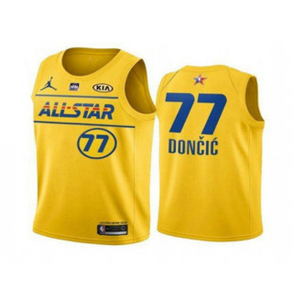 Men's 2021 All-Star #77 Luka Doncic Yellow Western Conference Stitched NBA Jersey