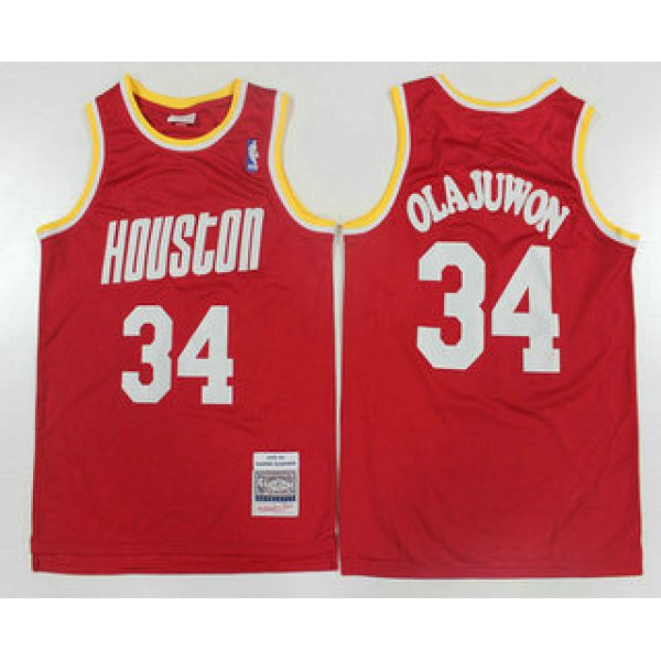 Men's Houston Rockets #34 Hakeem Olajuwon 1993-94 Red Hardwood Classics Soul Swingman Throwback Jersey