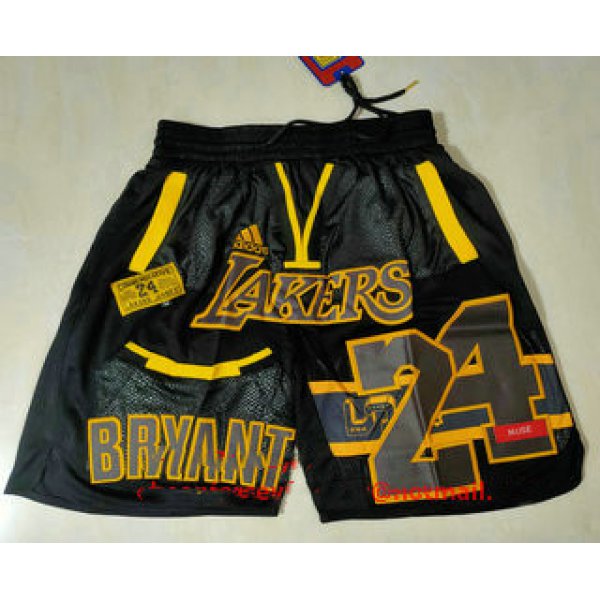 Men's Los Angeles Lakers #24 Kobe Bryant Black Golden Retired Commemorative Soul Swingman Shorts