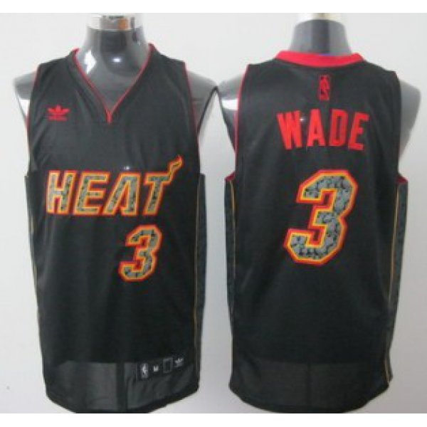 Miami Heat #3 Dwyane Wade All Black With Orange Fashion Jersey