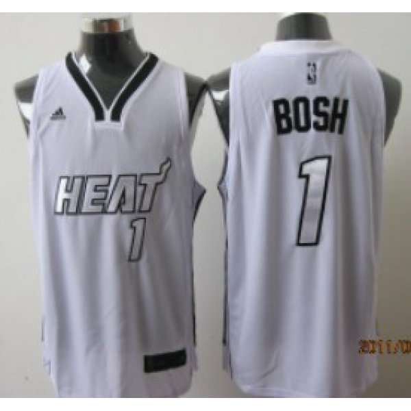 Miami Heats #1 Chris Bosh White With Silvery Fashion Jersey