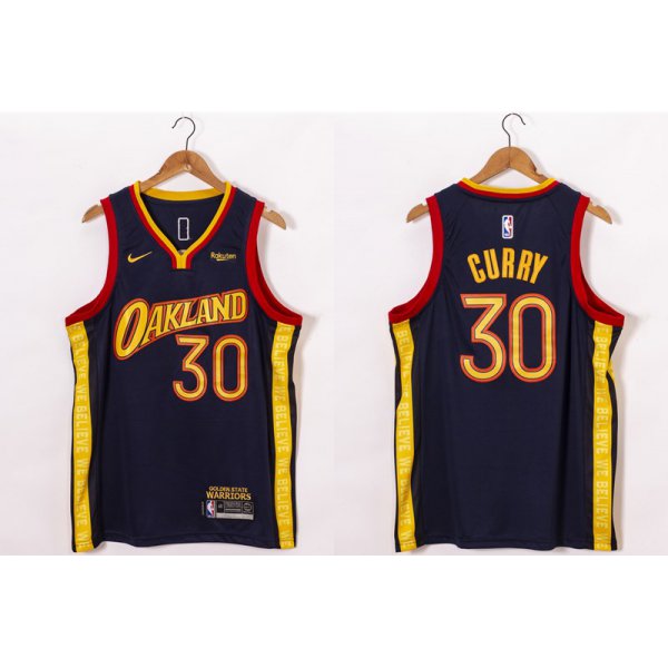 Men's Golden State Warriors #30 Stephen Curry Black NEW 2021 Nike City Edition Stitched Jersey With Sponsor Logo
