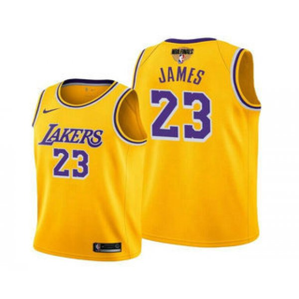 Men's Los Angeles Lakers #23 LeBron James Yellow 2020 Finals Stitched NBA Jersey