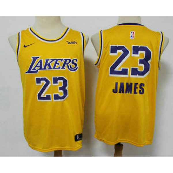 Men's Los Angeles Lakers #23 LeBron James Yellow NEW 2021 Nike Wish Swingman Stitched NBA Jersey