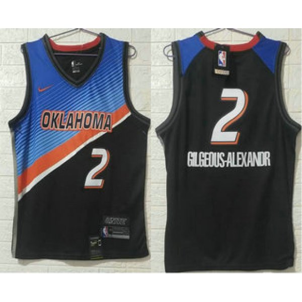 Men's Oklahoma City Thunder #2 Shai Gilgeous-Alexander NEW Blue Black 2021 City Edition NBA Swingman Jersey
