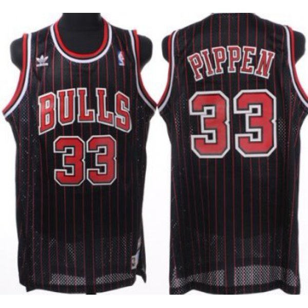 Chicago Bulls #33 Scottie Pippen Black Pinstripe Swingman Throwback Jersey