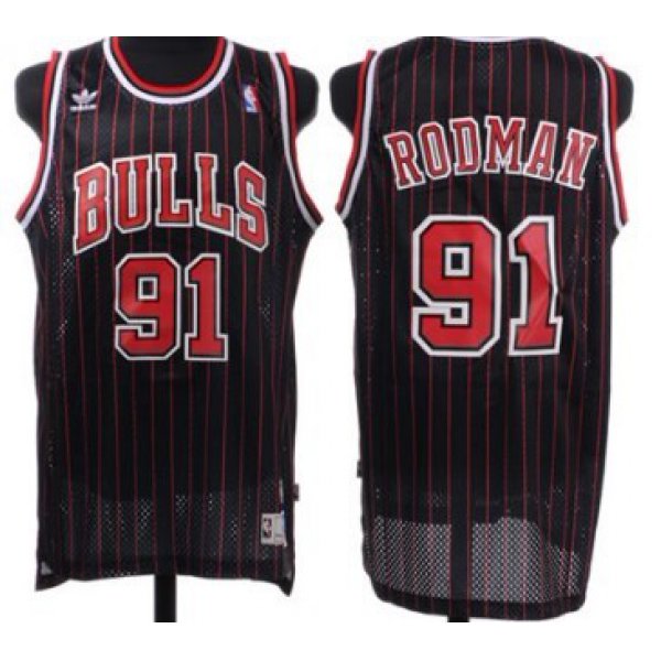 Chicago Bulls #91 Dennis Rodman Black Pinstripe Swingman Throwback Jersey