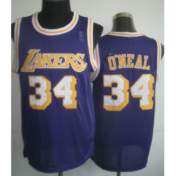 Los Angeles Lakers #34 Shaquille O'neal Purple Swingman Throwback Jersey