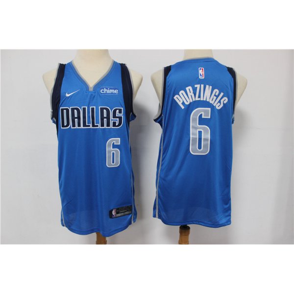 Men's Dallas Mavericks #6 Kristaps Porzingis Light Blue 2020 NBA Swingman Stitched NBA Jersey With NEW Sponsor Logo