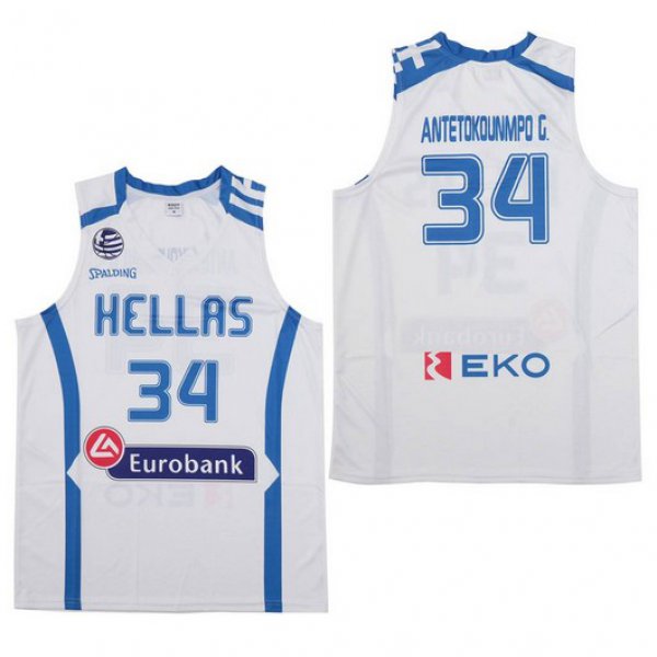 Men's Hellas Eurobank #34 Antetokounmpo G. White Basketball Stitched Jersey