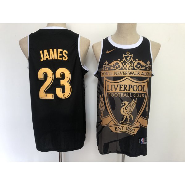 Men's Los Angeles Lakers #23 LeBron James Liverpool Black Golden Edition Nike Swingman Jersey