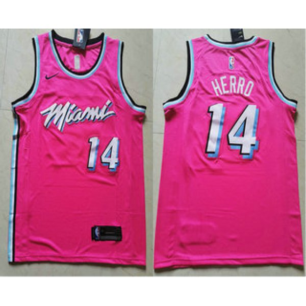 Men's Miami Heat #14 Tyler Herro Pink Nike Swingman 2019 playoffs Earned Edition Stitched Jersey