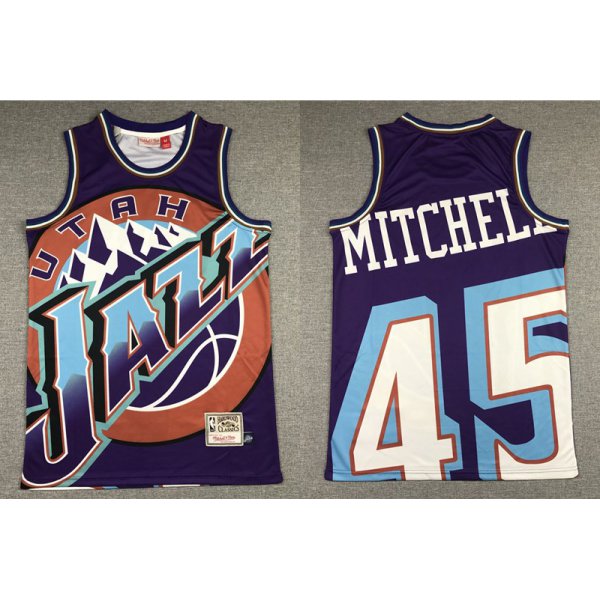 Men's Utah Jazz #45 Donovan Mitchell Purple Big Face Mitchell Ness Hardwood Classics Soul Swingman Throwback Jersey