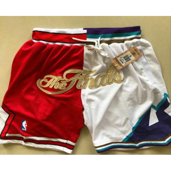 Men's Chicago Bulls and Utah Jazz Red With White 1997 The Finals Patch Split Just Don Shorts