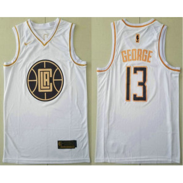 Men's Los Angeles Clippers #13 Paul George White Golden Nike Swingman Stitched NBA Jersey