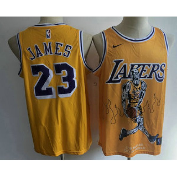 Men's Los Angeles Lakers #23 LeBron James Yellow Nike Swingman Stitched Fashion NBA Jersey