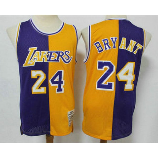 Men's Los Angeles Lakers #24 Kobe Bryant Purple Yellow Split Hardwood Classics Jersey