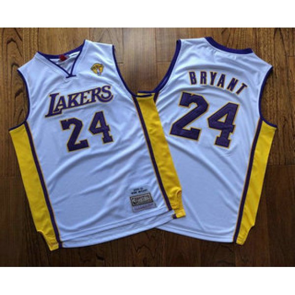 Men's Los Angeles Lakers #24 Kobe Bryant White Finals Patch 2008-09 Hardwood Classics Soul AU Throwback Jersey