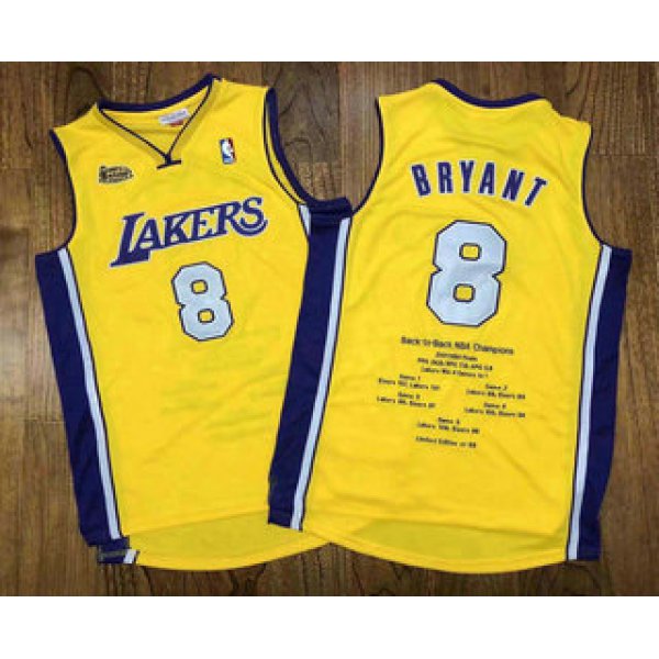 Men's Los Angeles Lakers #8 Kobe Bryant Yellow Champion Patch 1999-2000 Hardwood Classics Soul AU Throwback Jersey