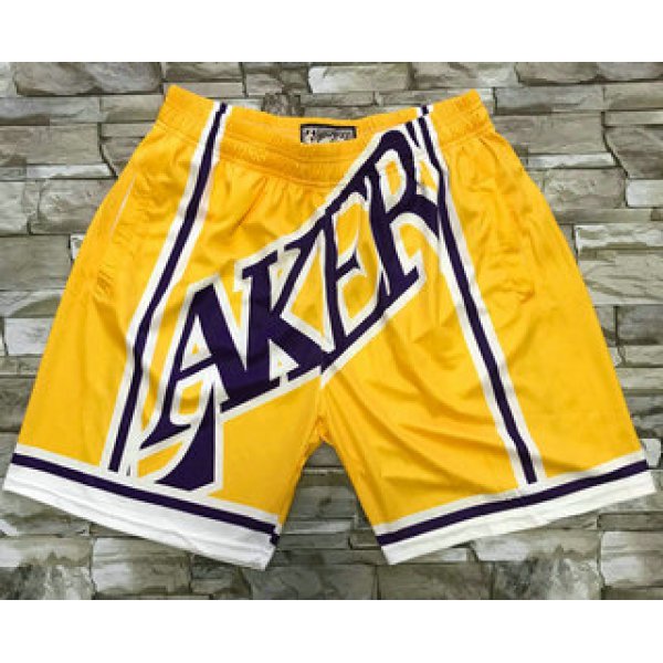 Men's Los Angeles Lakers Yellow Big Face Mitchell Ness Hardwood Classics Soul Swingman Throwback Shorts