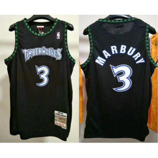 Men's Minnesota Timberwolves #3 Stephon Marbury 1997-98 Black Hardwood Classics Soul Swingman Throwback Jersey