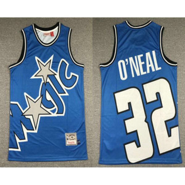 Men's Orlando Magic #32 Shaquille O'neal Blue Big Face Mitchell Ness Hardwood Classics Soul Swingman Throwback Jersey