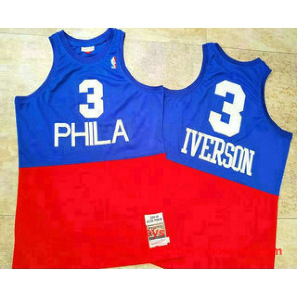 Men's Philadelphia 76ers #3 Allen Iverson 2003-04 Blue Red Hardwood Classics Soul AU Jersey