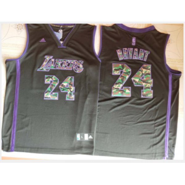 Los Angeles Lakers #24 Kobe Bryant Letter Camo Black Jersey