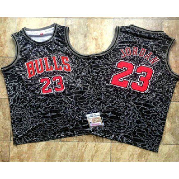 Men's Chicago Bulls #23 Michael Jordan 1996-97 Black Split Hardwood Classics Soul AU Throwback Jersey