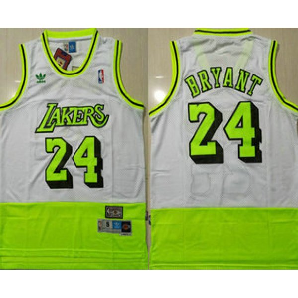 Men's Los Angeles Lakers #24 Kobe Bryant White Fluorescent Green Split Hardwood Classics Jersey