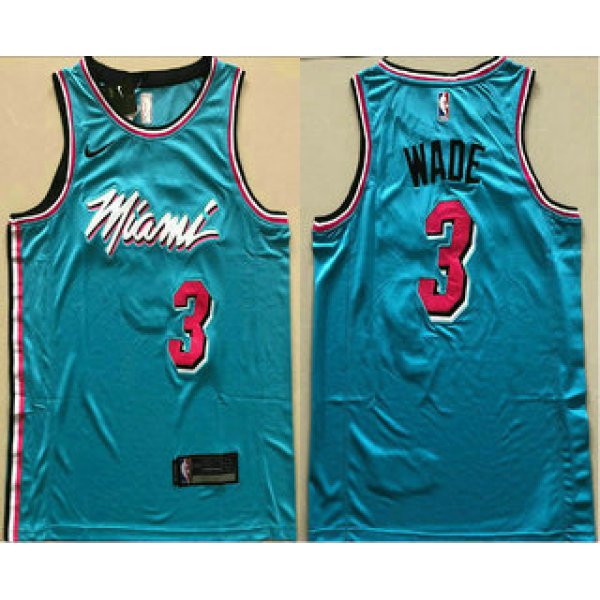 Men's Miami Heat #3 Dwyane Wade Light Blue 2019 City Edition AU Swingman ALL Stitched NBA Jersey