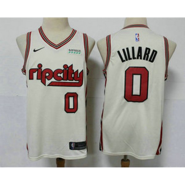 Men's Portland Trail Blazers #0 Damian Lillard Cream 2020 City Edition NBA Swingman Jersey With The Sponsor Logo