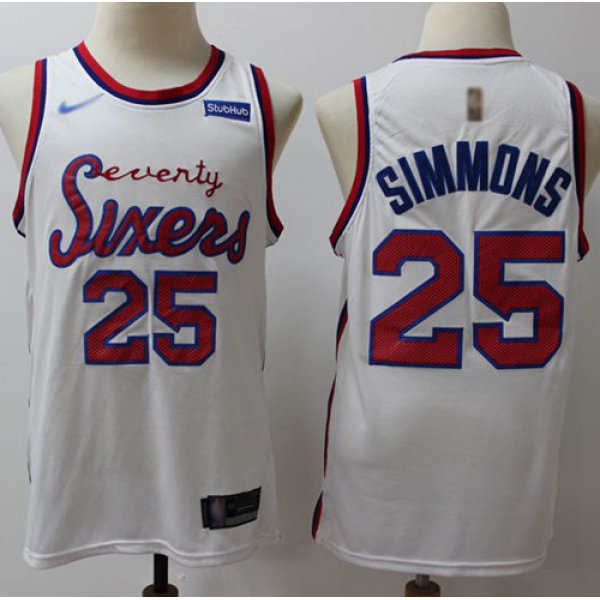 76ers #25 Ben Simmons White Basketball Swingman Hardwood Classics Jersey