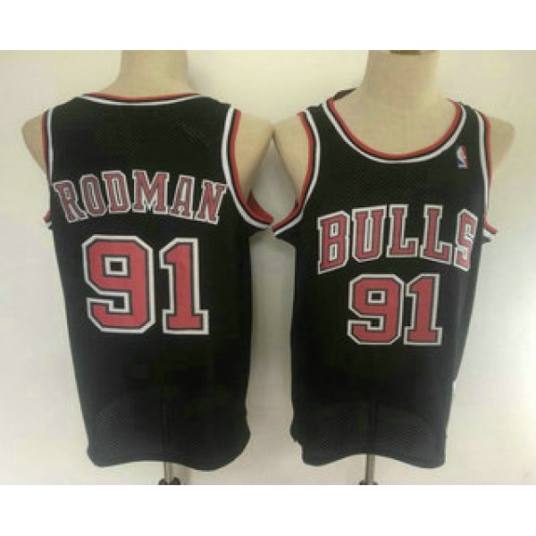 Men's Chicago Bulls #91 Dennis Rodman 1997-98 Black Hardwood Classics Soul Swingman Throwback Jersey