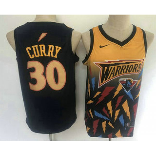 Men's Golden State Warriors #30 Stephen Curry Black with Yellow Salute Nike Swingman Stitched NBA Jersey