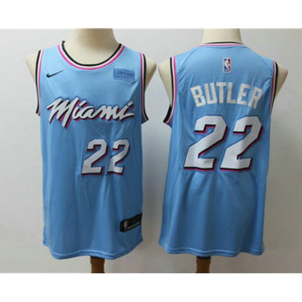 Men's Miami Heat #22 Jimmy Butler Light Blue Nike Swingman 2018 playoffs Earned Edition Stitched Jersey With The Sponsor Logo