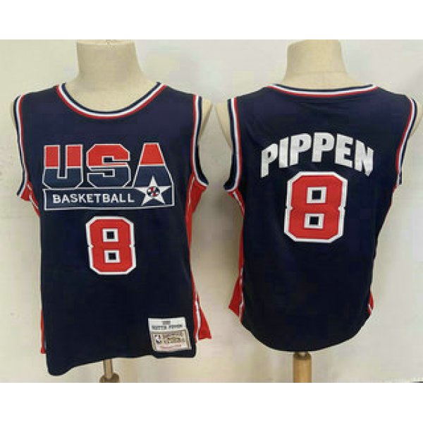 USA Basketball 1992 Olympic Dream Team #8 Scottie Pippen 1992 Blue Hardwood Classics Soul Swingman Throwback Jersey