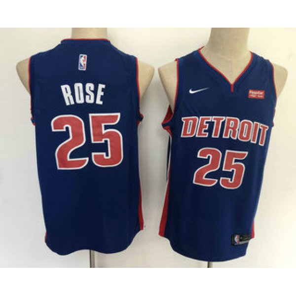 Men's Detroit Pistons #25 Derrick Rose New Blue 2019 Nike Swingman Stitched NBA Jersey With The Sponsor Logo