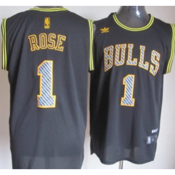 Chicago Bulls #1 Derrick Rose Black Electricity Fashion Jersey