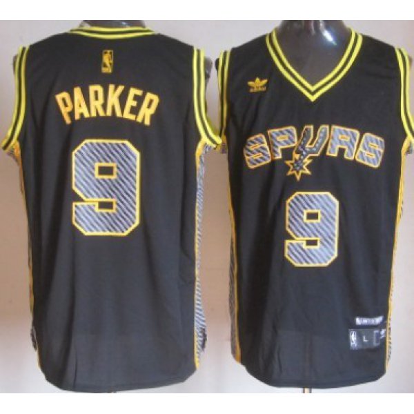 San Antonio Spurs #9 Tony Parker Black Electricity Fashion Jersey