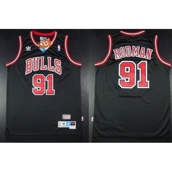 Chicago Bulls #91 Dennis Rodman Black With Bulls Throwback Swingman Jersey