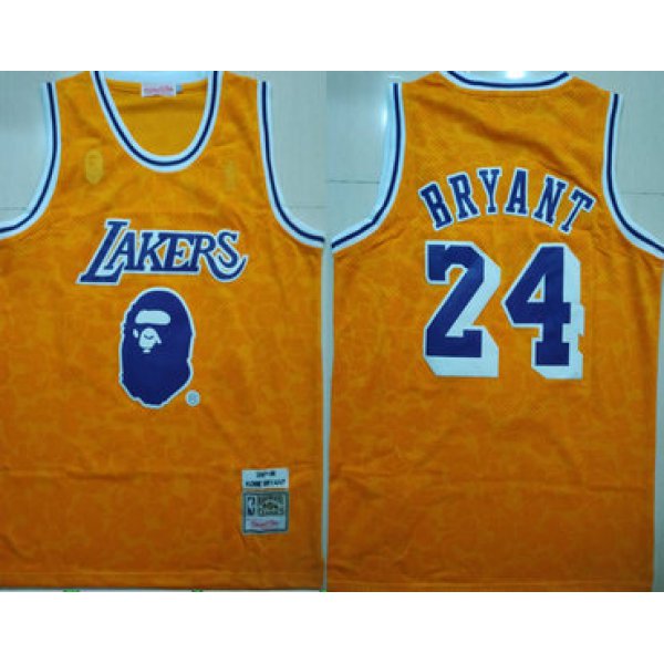 Lakers Bape 24 Kobe Bryant Yellow 1997-98 Hardwood Classics Jersey